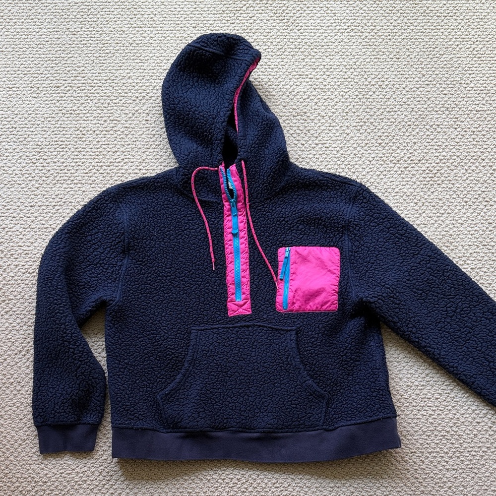 J. Crew Fleece Hoodie in Navy and Pink